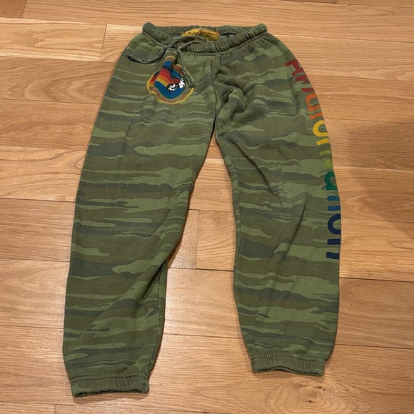 Aviator Nation Pants - Aviator Nation Green Camouflage Joggers with Rainbow Detail